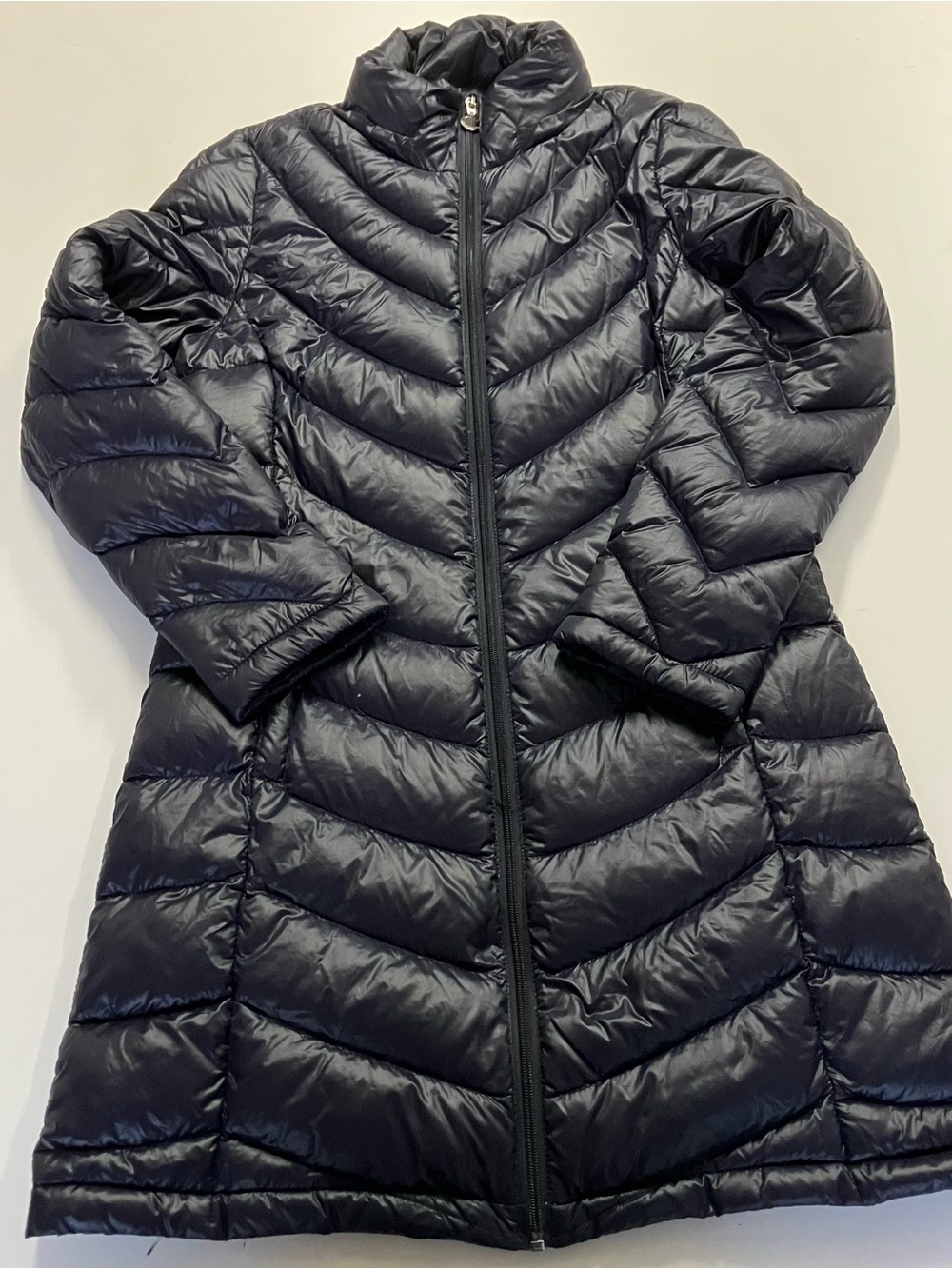 Calvin Klein Black Long Quilted Chevron Puffer Coat